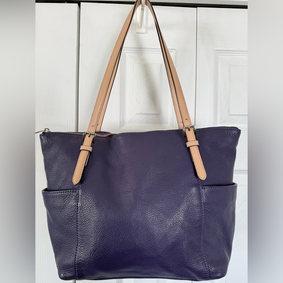 MICHAEL Michael Kors Handbags - Michael Kors Purple Leather Tote Shoulder Bag with tan handles